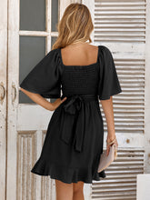 Women's summer V-neck solid color waist cinching dress